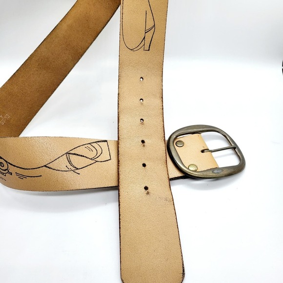 Tan Imported Deep Buff Split Cowhide Large Buckle Belt Size SM 30-32 Unbranded - Picture 4 of 5